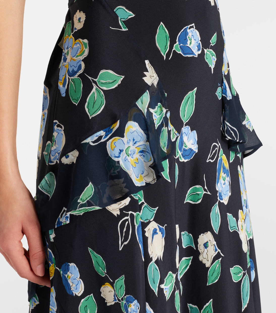 Kimmie floral ruffled silk midi dress | Rixo