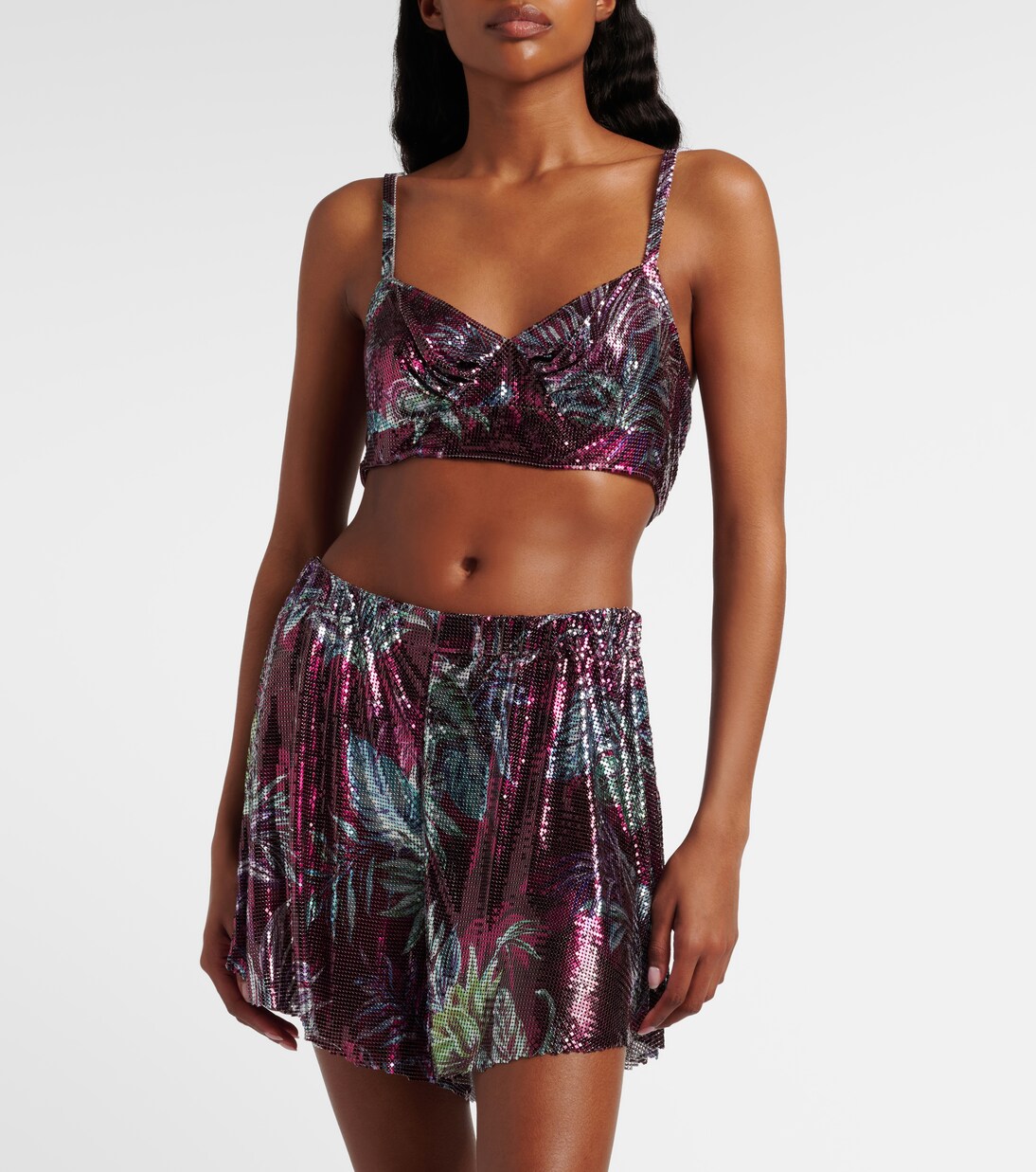 Crop top de de malla metálica floral | Rabanne