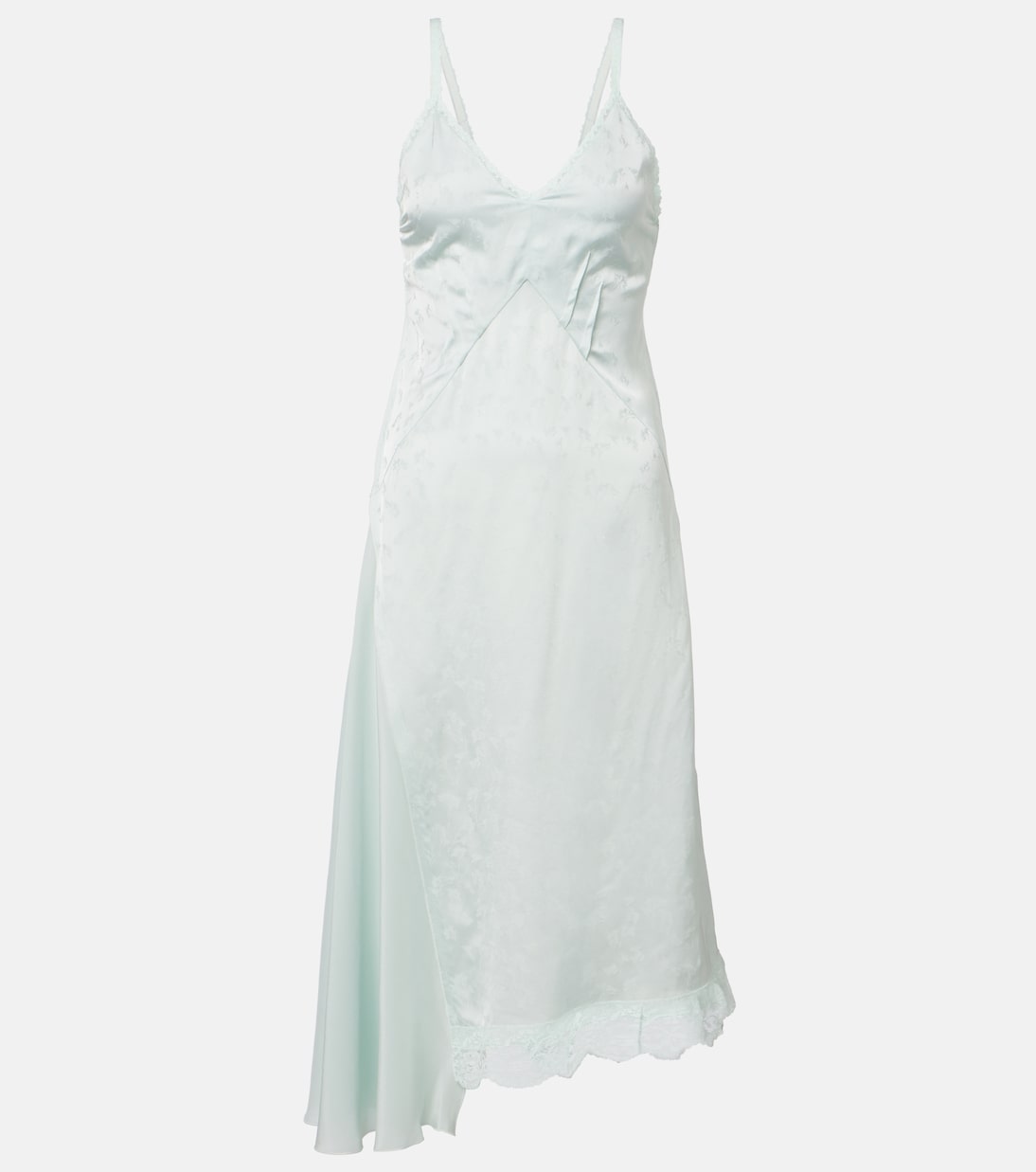 Asymmetric lace-trimmed jacquard slip dress | Victoria Beckham