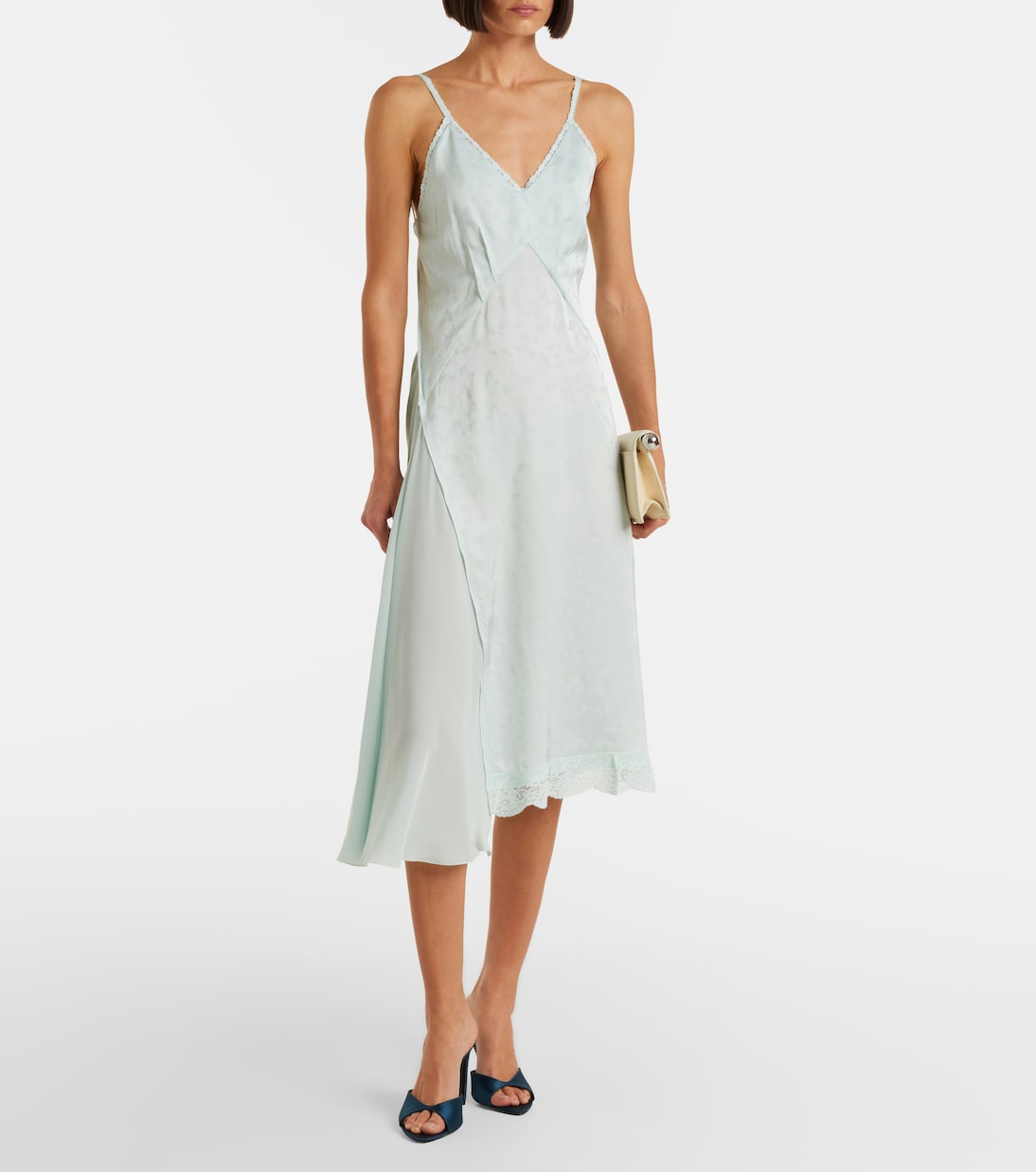Asymmetric lace-trimmed jacquard slip dress | Victoria Beckham