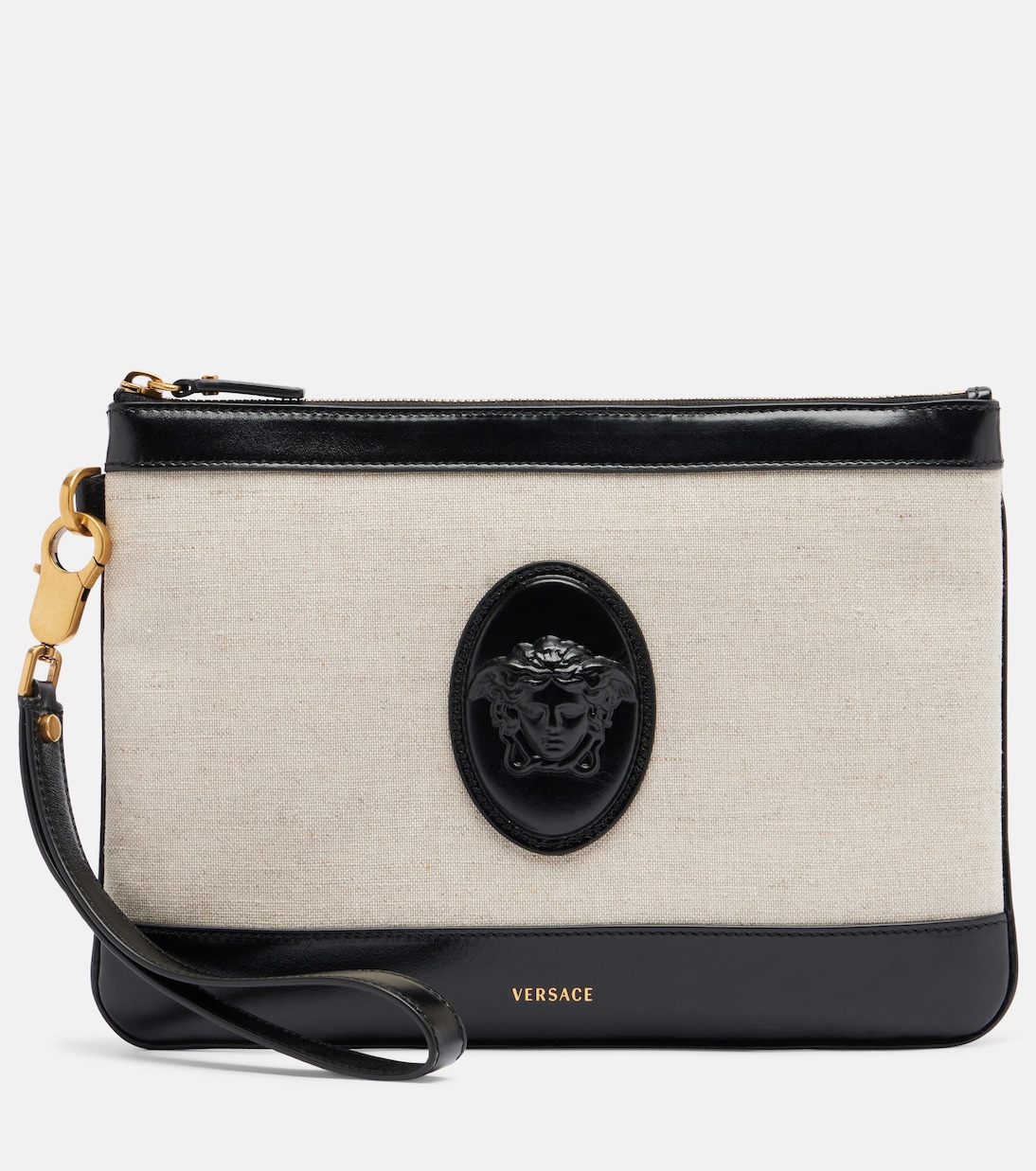 Rivière leather-trimmed canvas pouch | Versace