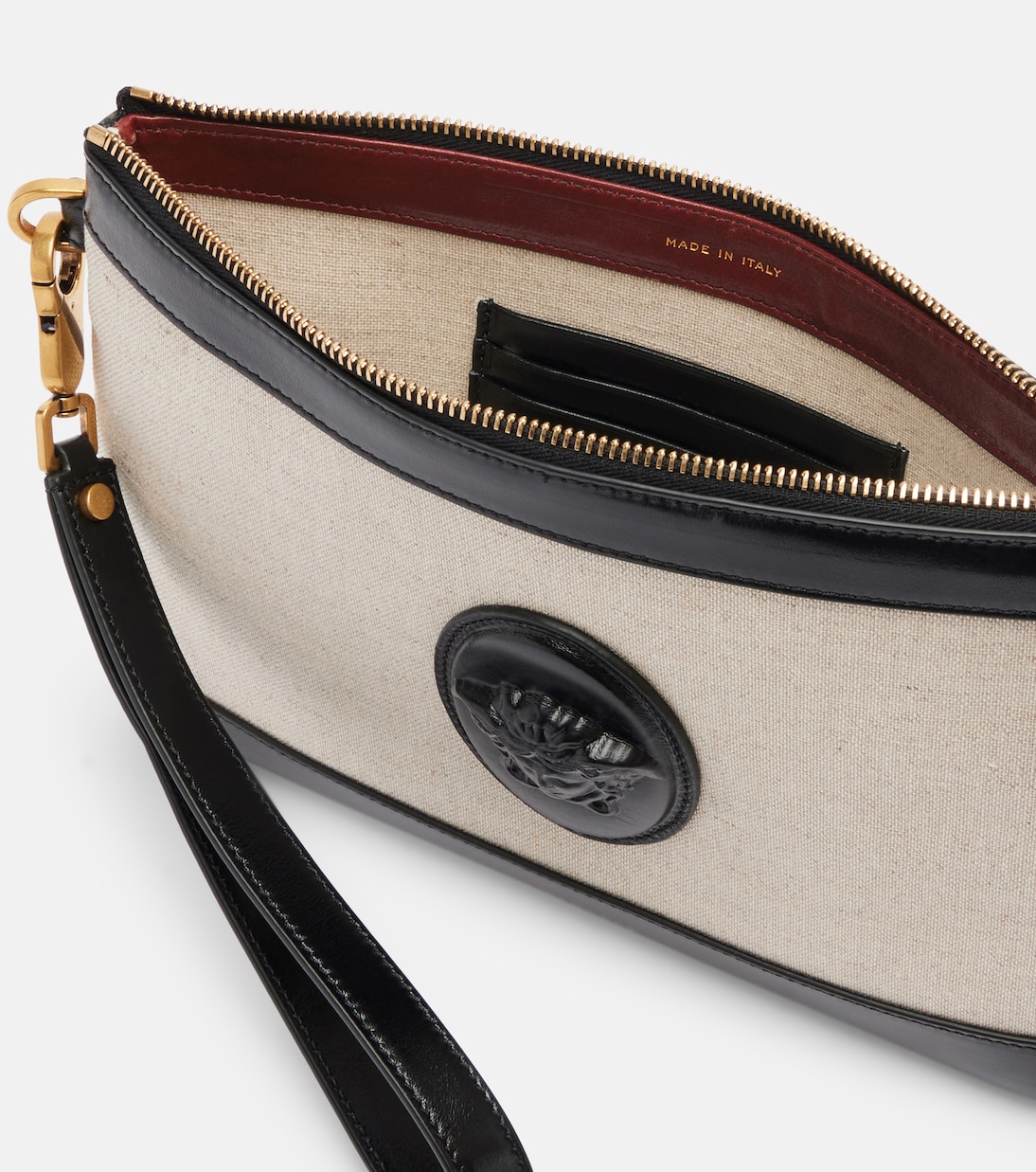 Rivière leather-trimmed canvas pouch | Versace