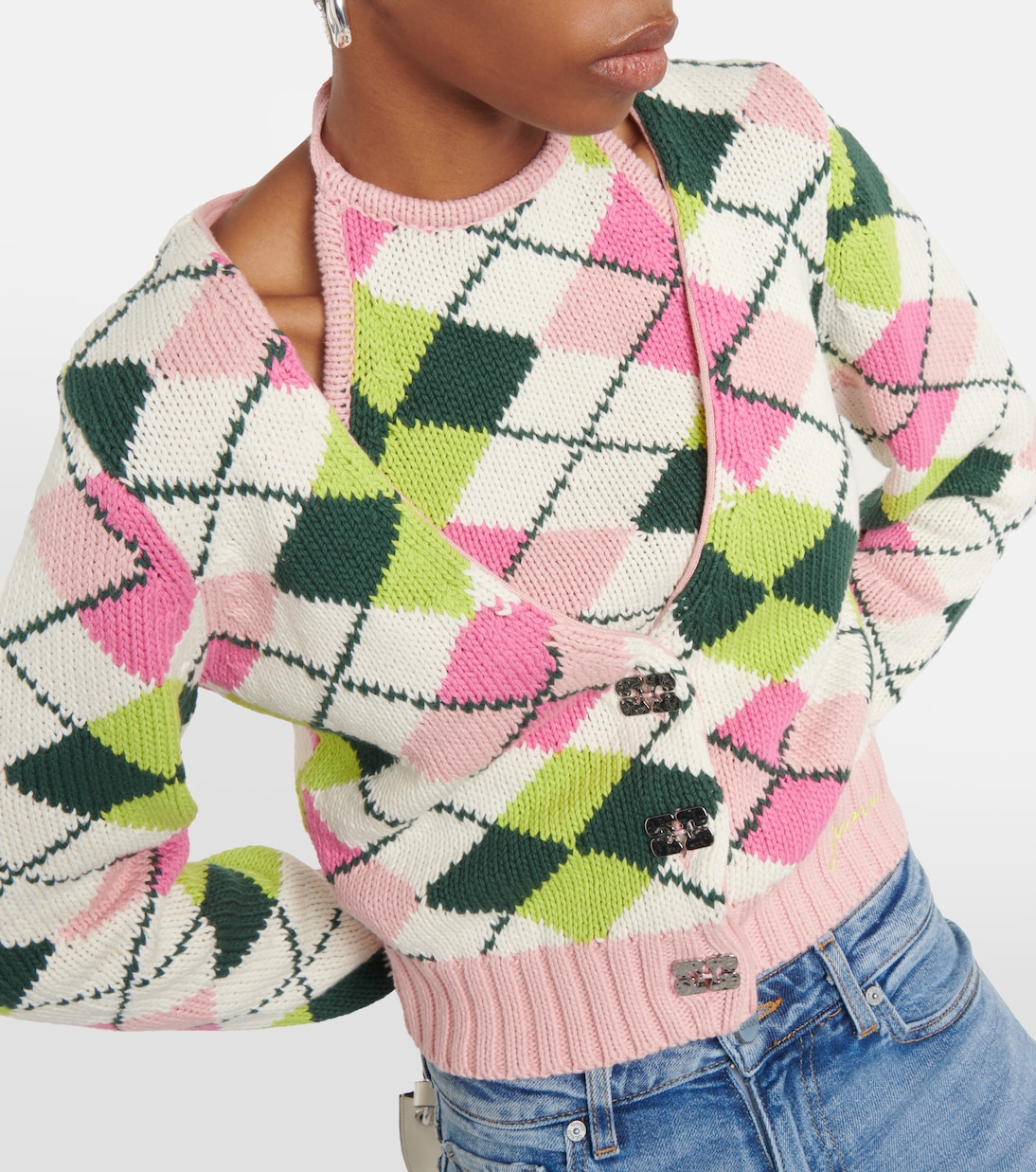 Argyle cotton cardigan | Ganni