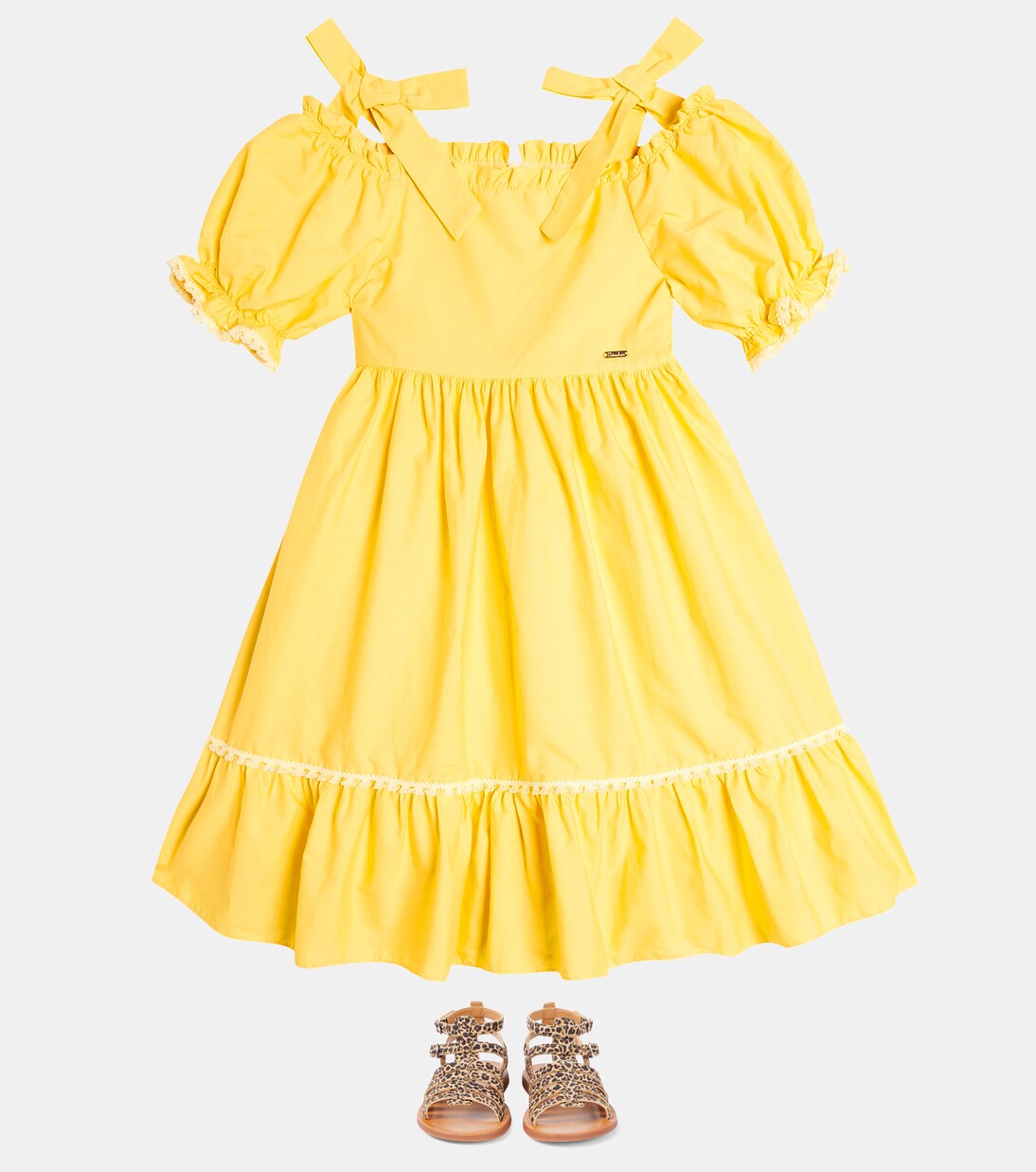 Bow-detail tiered cotton dress  | Patachou