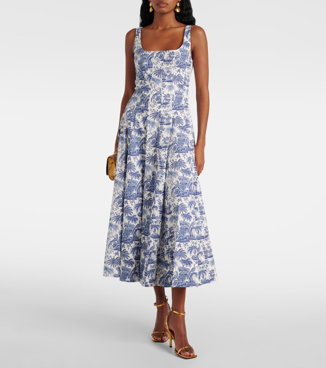 Wells printed cotton poplin midi dress | Staud