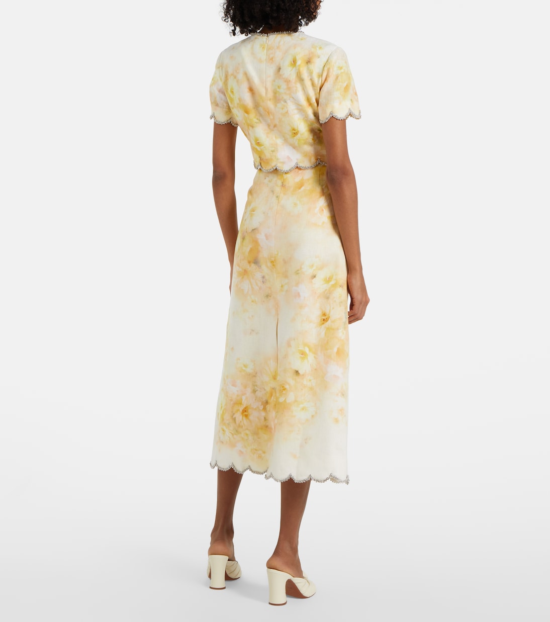 Falda midi Crush de lino festoneada | Zimmermann