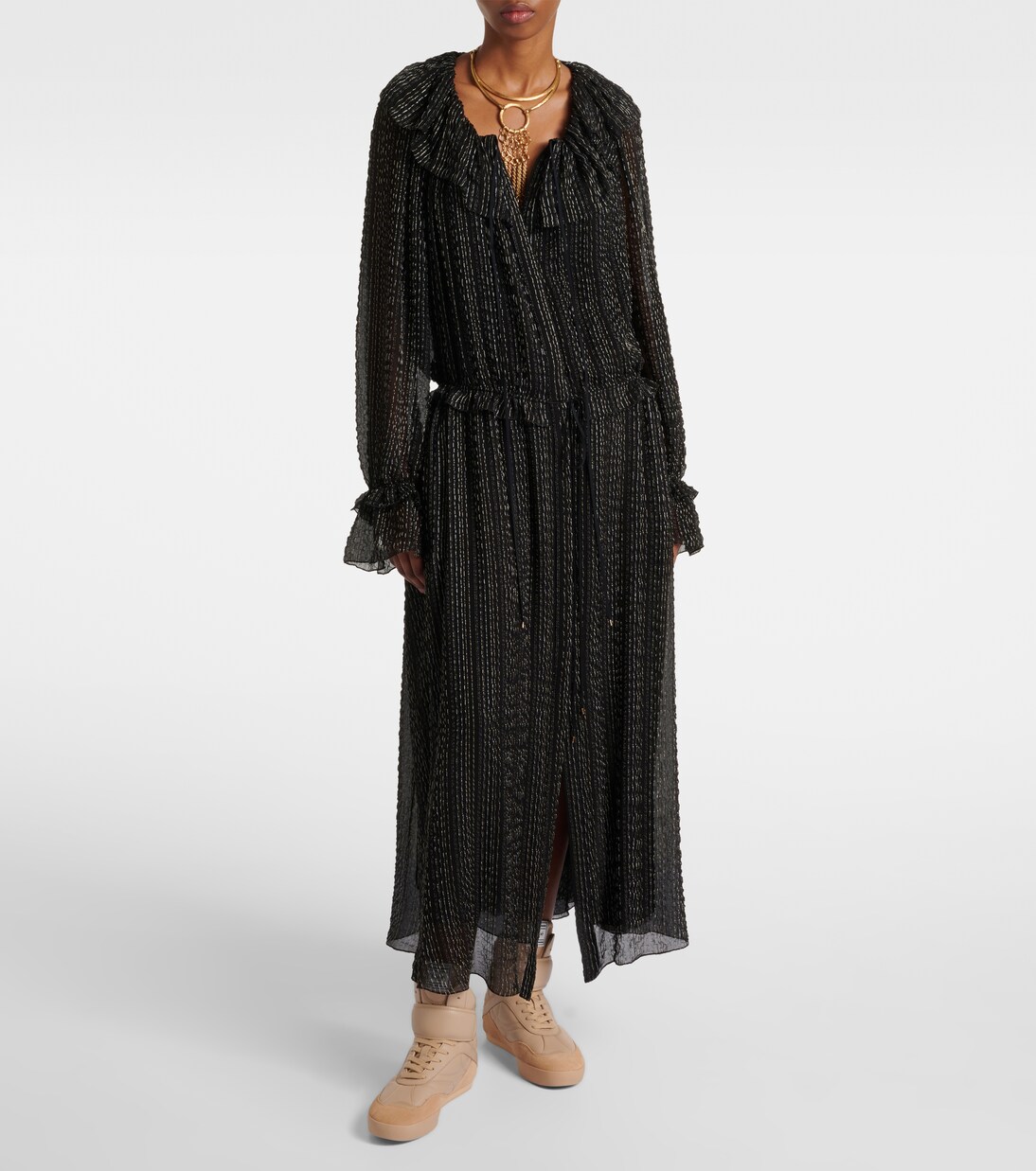 فستان سهرة من الحرير المخلوط بكشكشة | Chloé