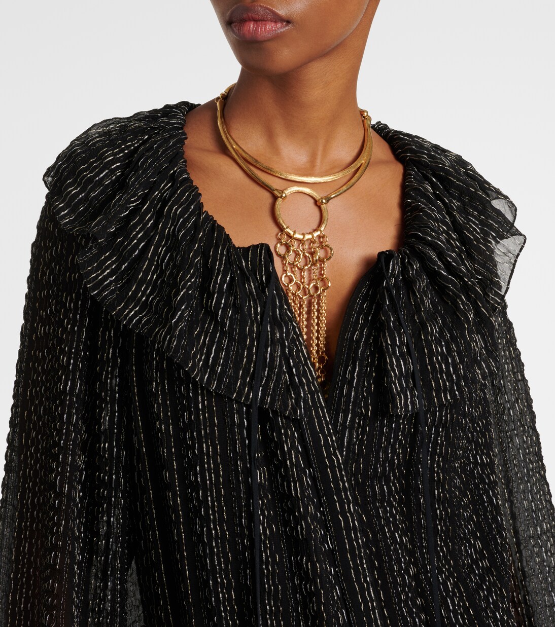 فستان سهرة من الحرير المخلوط بكشكشة | Chloé