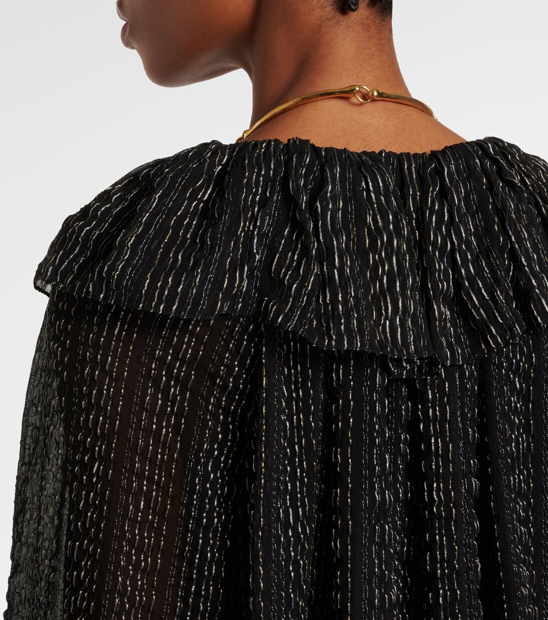 فستان سهرة من الحرير المخلوط بكشكشة | Chloé