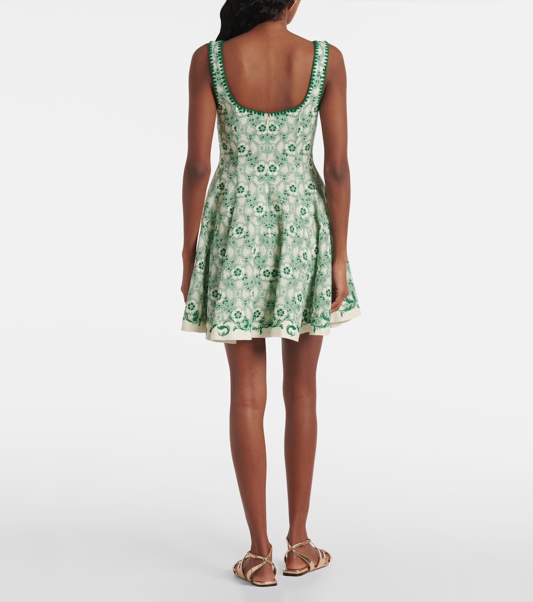 Olive printed linen and cotton minidress | Alémais