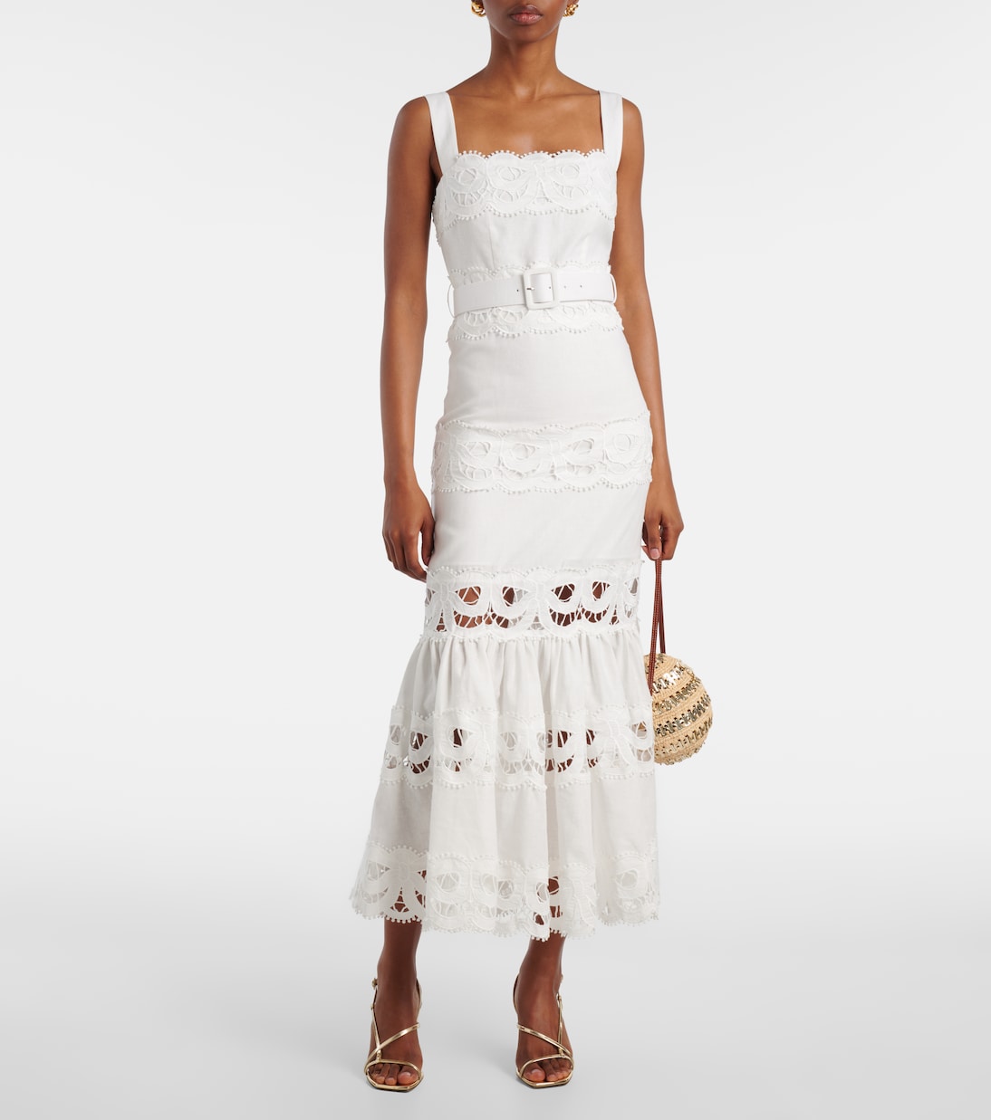 Midikleid aus Leinen und Baumwolle mit Spitze | Self-Portrait