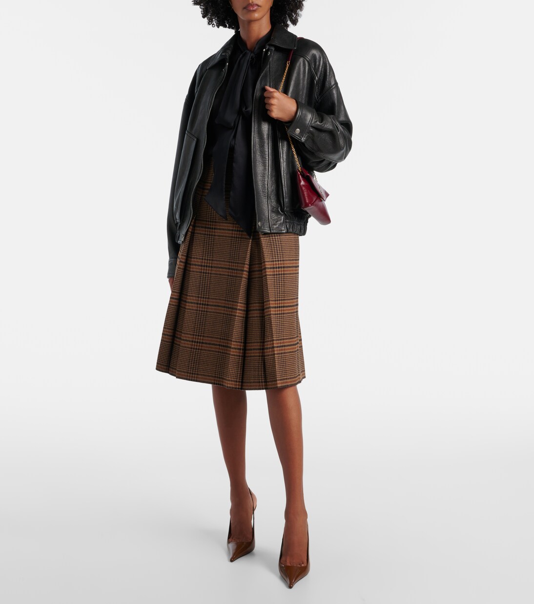 Prince of Wales check wool midi skirt | Saint Laurent