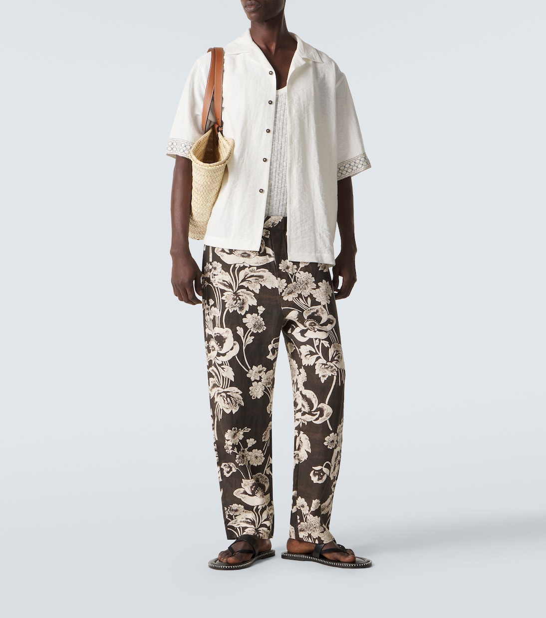 Floral linen straight pants | Commas