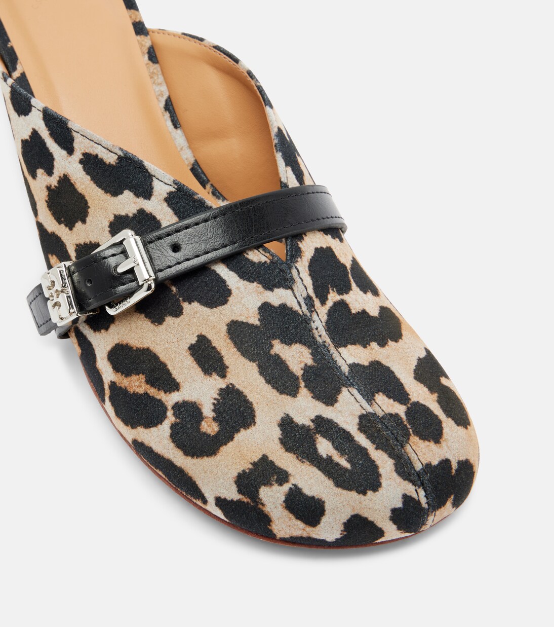 Sue printed denim mules | Ganni