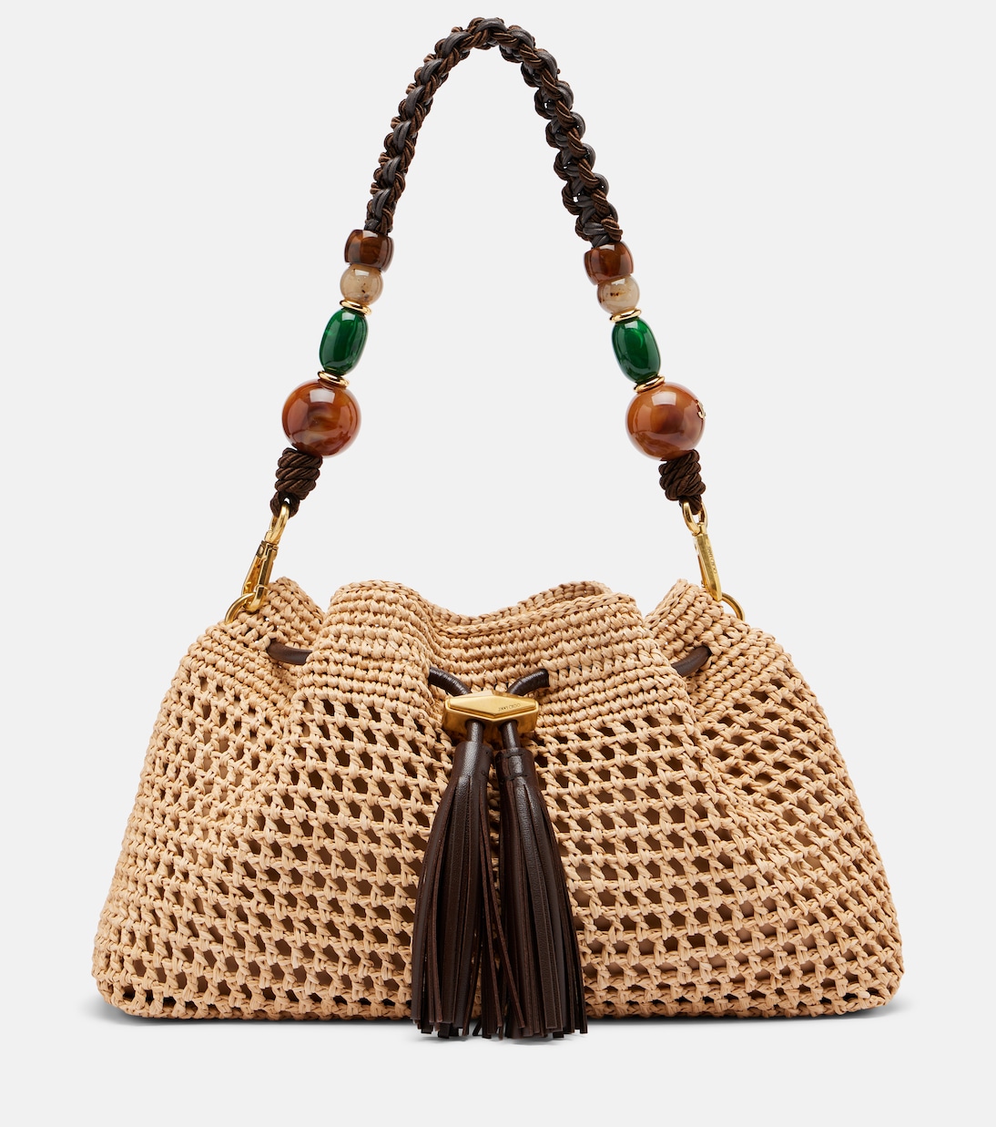 Bon Bon Medium beaded raffia bucket bag | Jimmy Choo