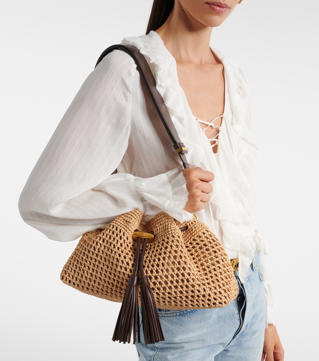 Bon Bon Medium beaded raffia bucket bag | Jimmy Choo
