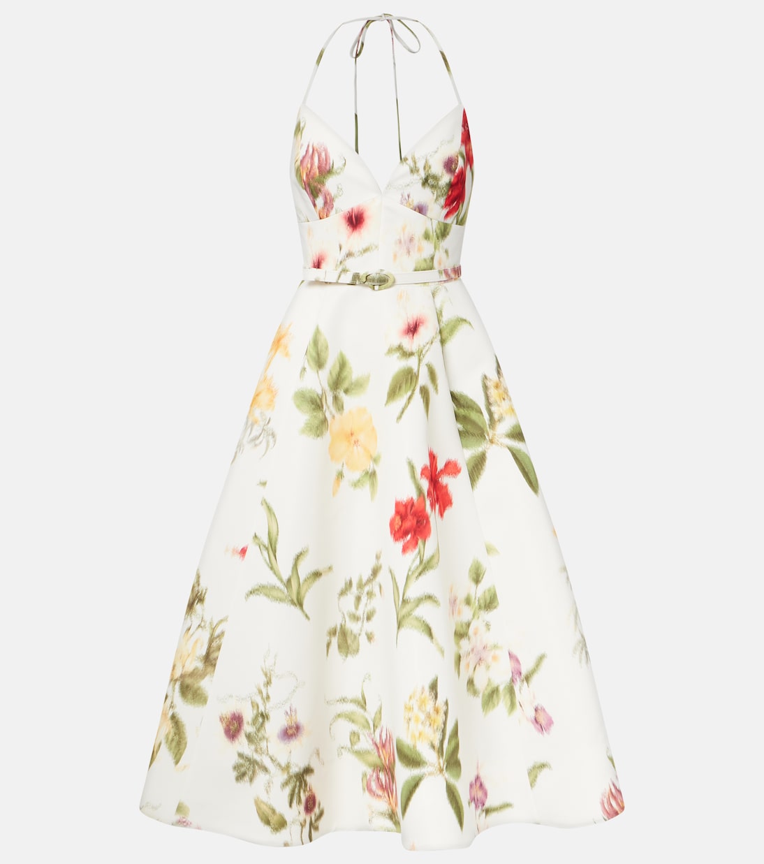Belted floral faille cocktail dress | Oscar de la Renta