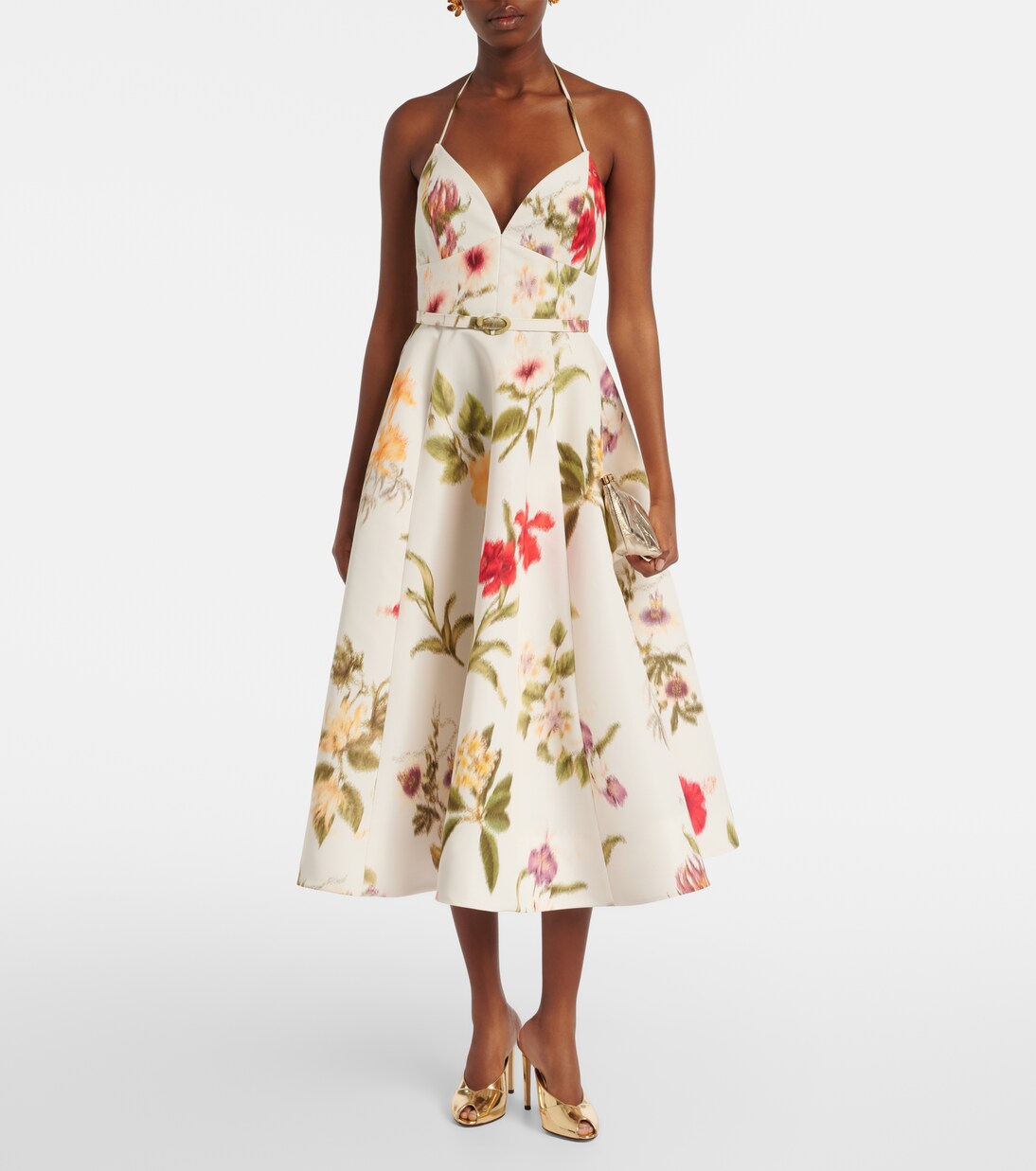 Belted floral faille cocktail dress | Oscar de la Renta
