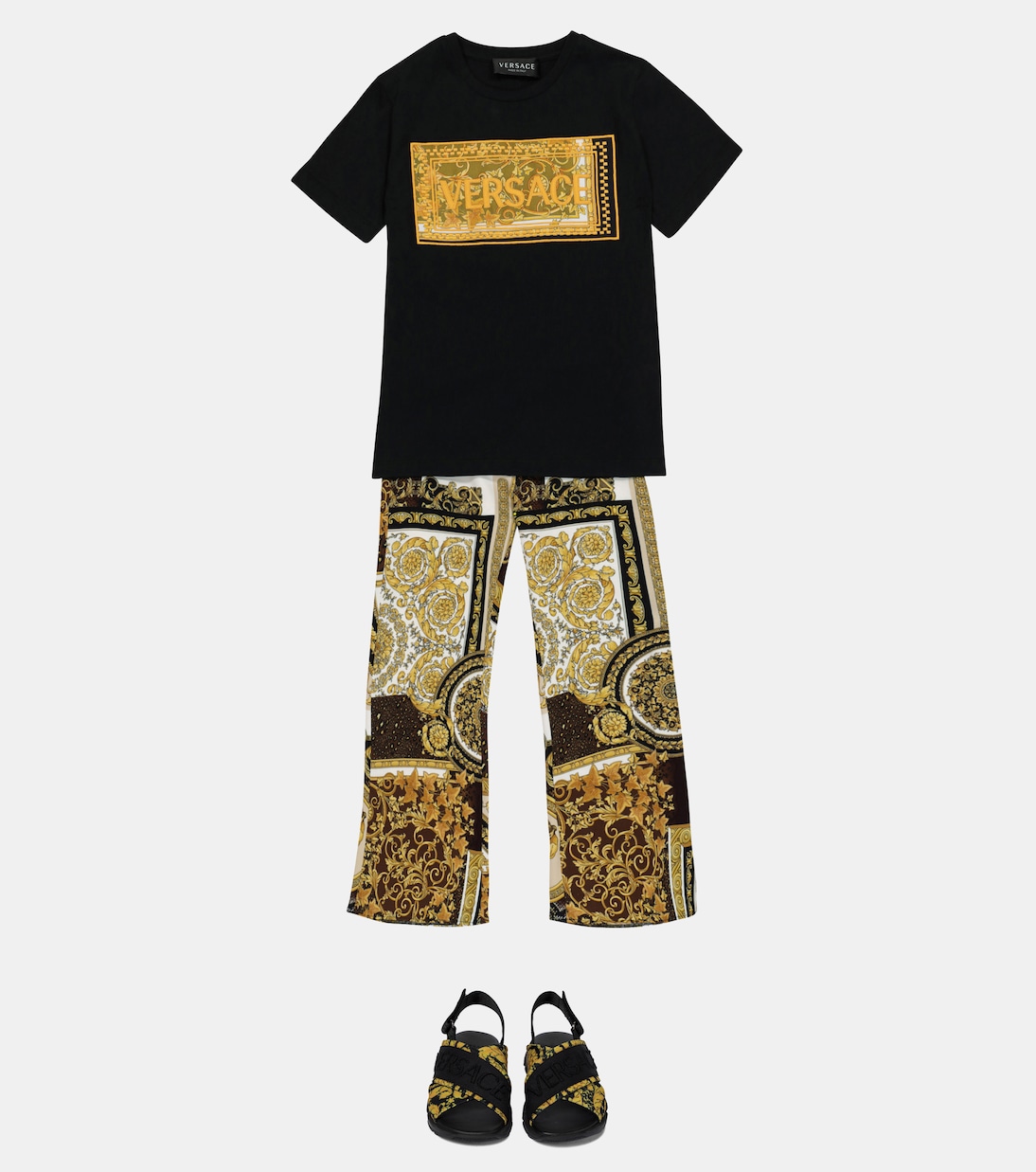 Pantaloni flared a stampa Barocco Patchwork | Versace Kids