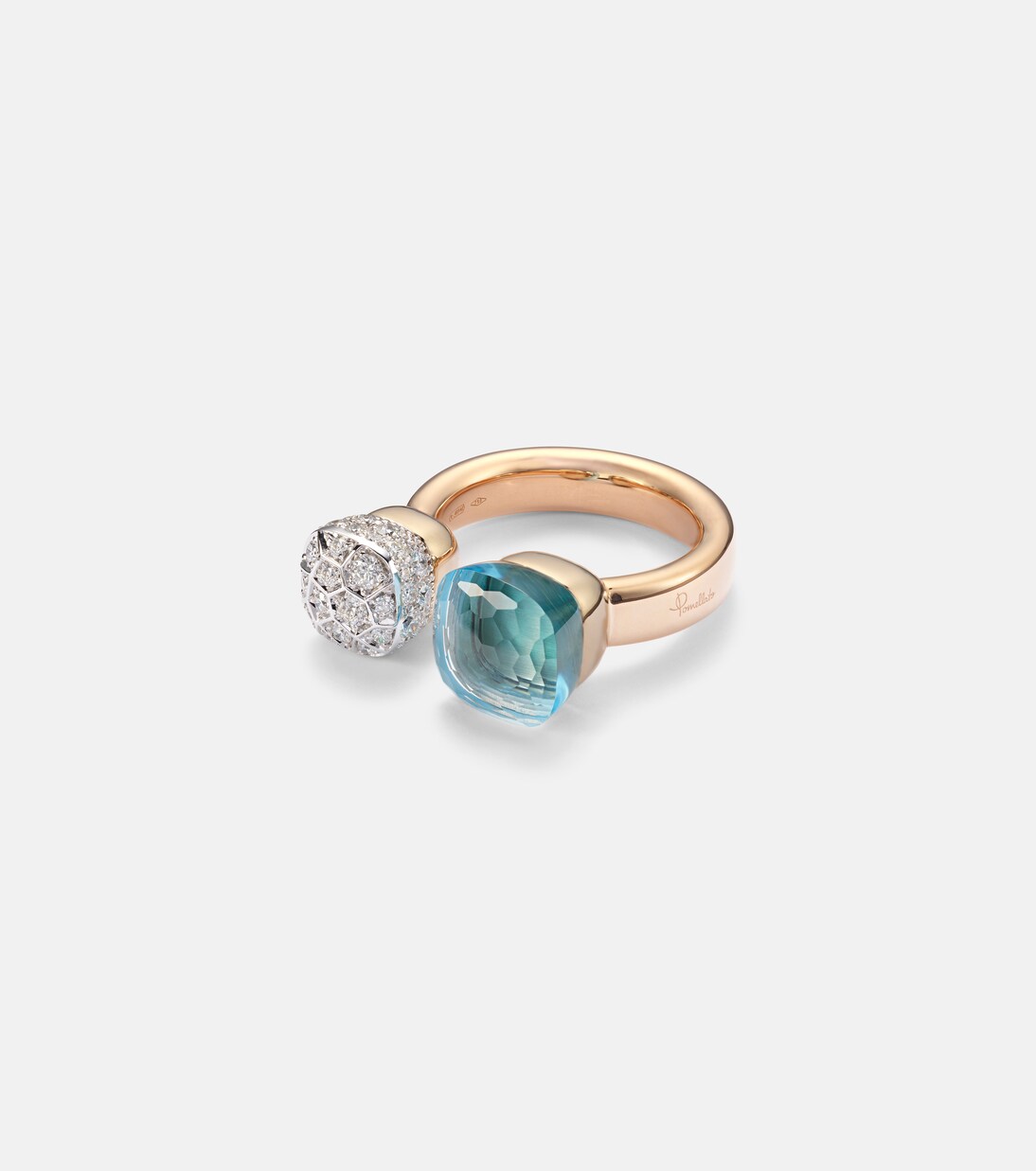 Nudo 18kt rose and white gold ring with topaz and diamonds | Pomellato