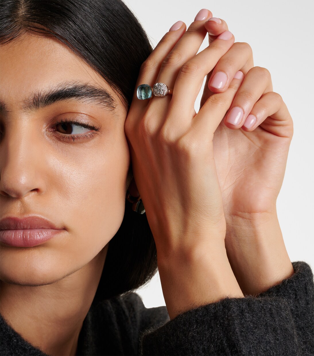 Nudo 18kt rose and white gold ring with topaz and diamonds | Pomellato