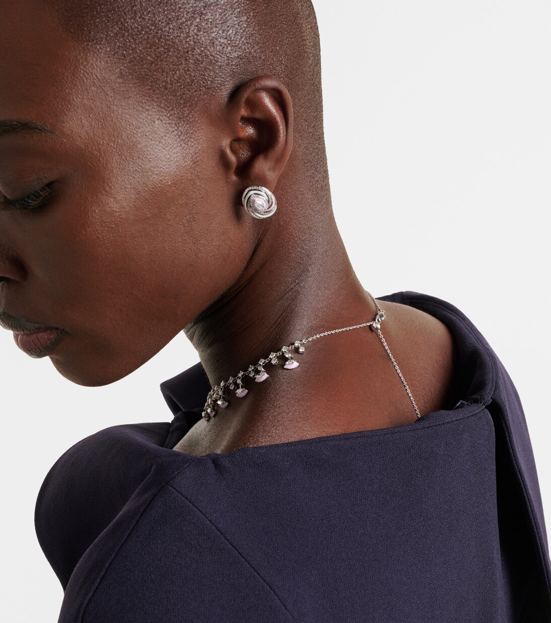 Choker The Eye en or blanc 18 ct, émail et diamants | Kamyen