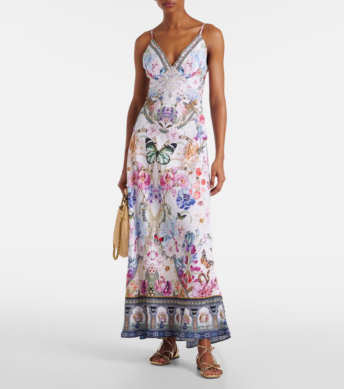 Crystal-embellished linen slip dress | Camilla