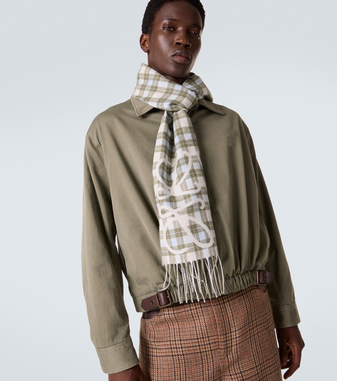 Anagram checked silk and cashmere scarf | Loewe