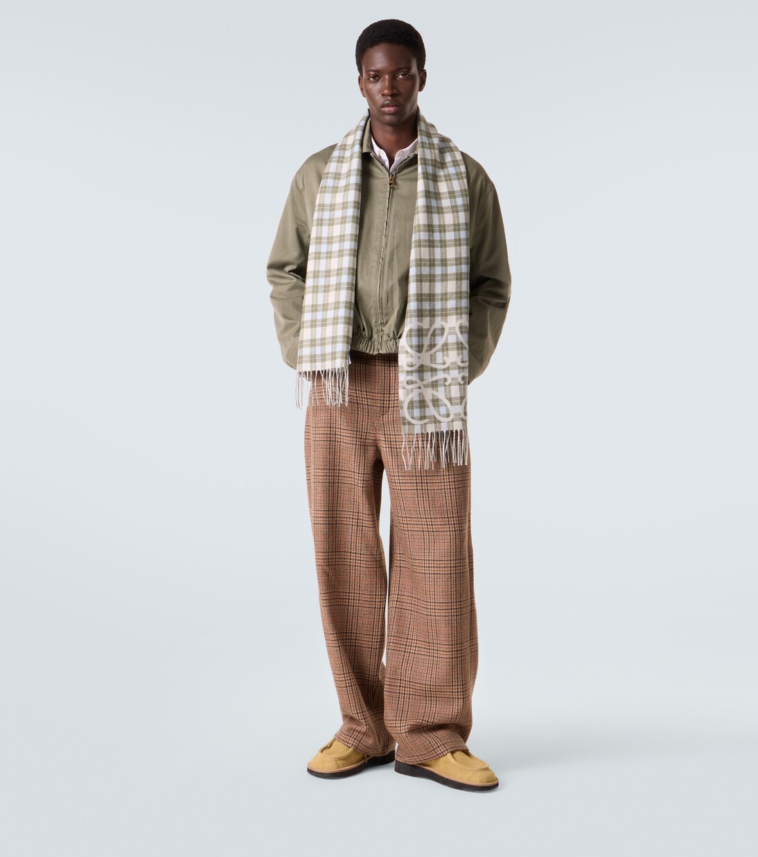 Anagram checked silk and cashmere scarf | Loewe