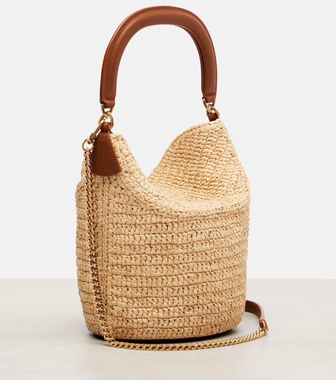 Gaby leather-trimmed raffia bucket bag | Saint Laurent