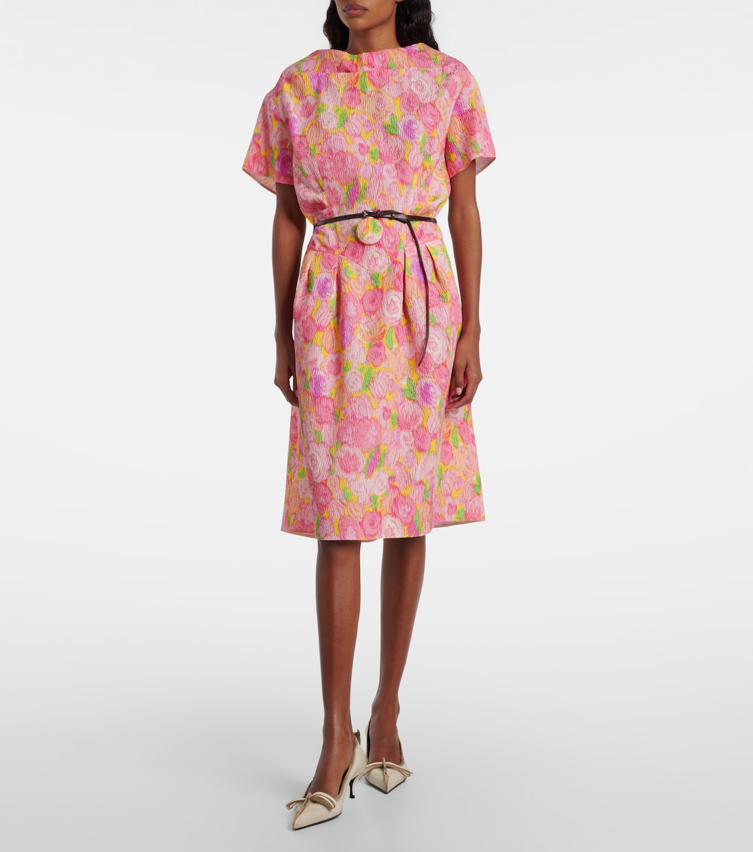 Floral silk-blend cloqué midi dress | Prada