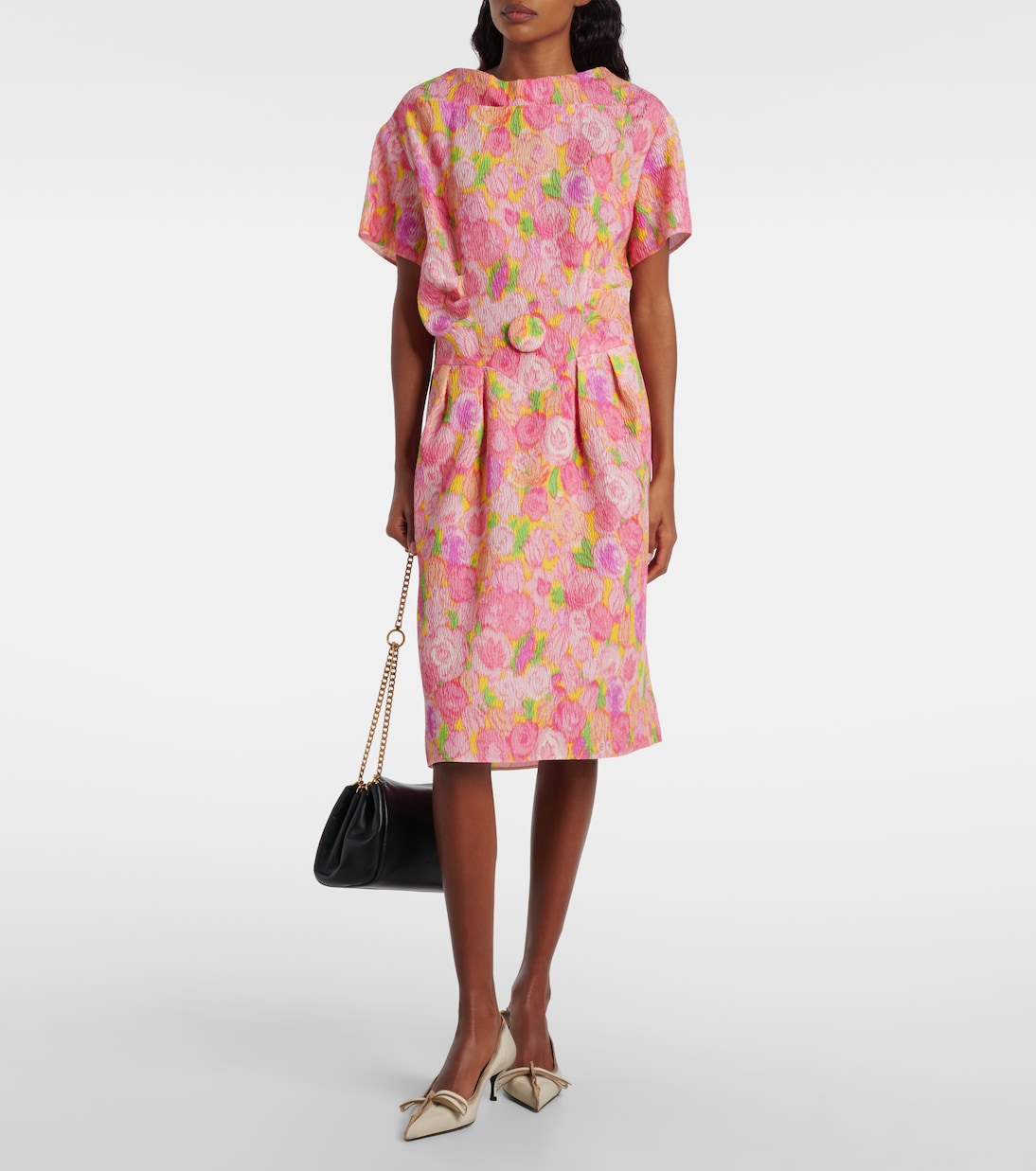 Floral silk-blend cloqué midi dress | Prada