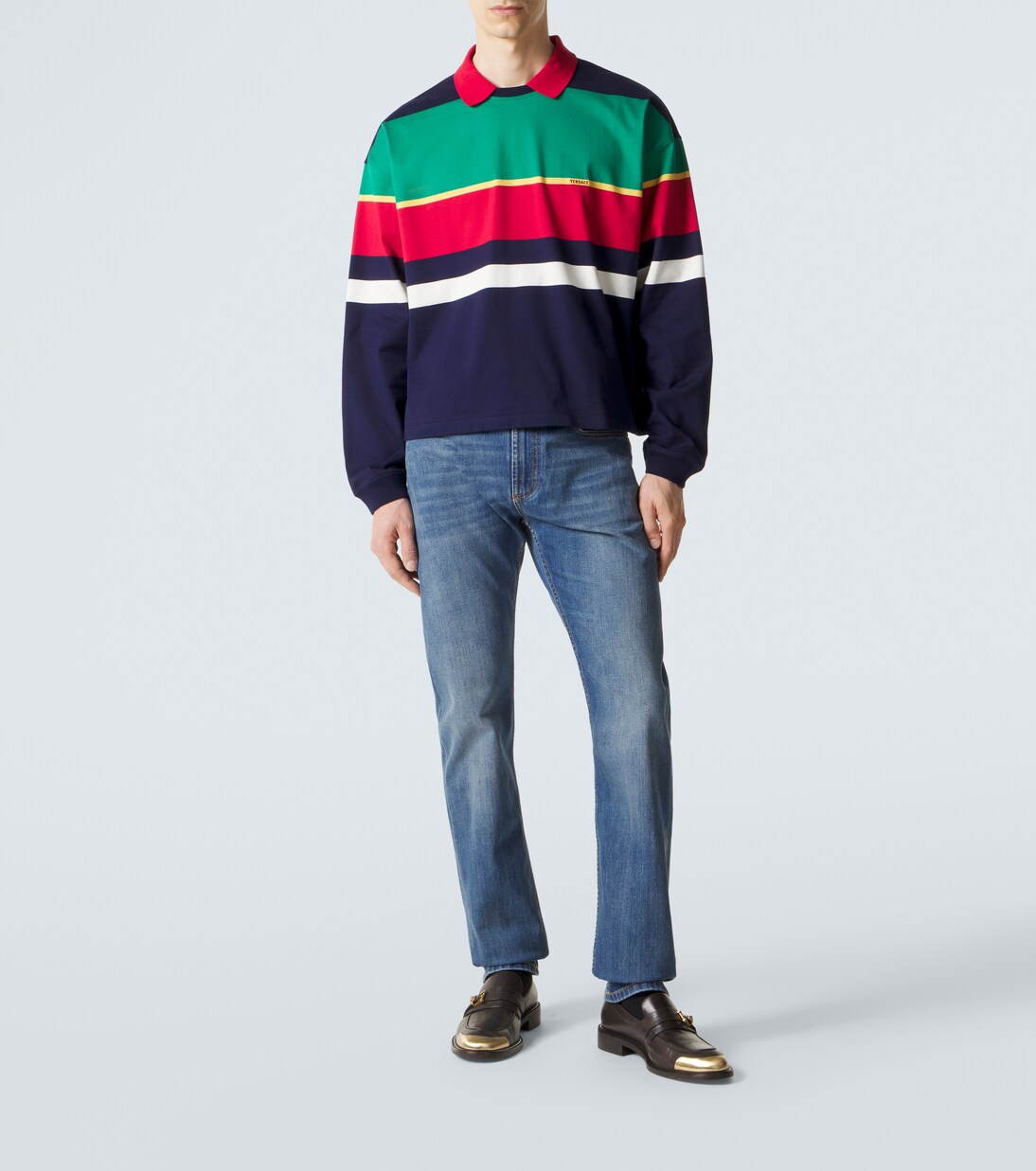 Colorblocked cotton jersey polo sweatshirt | Versace