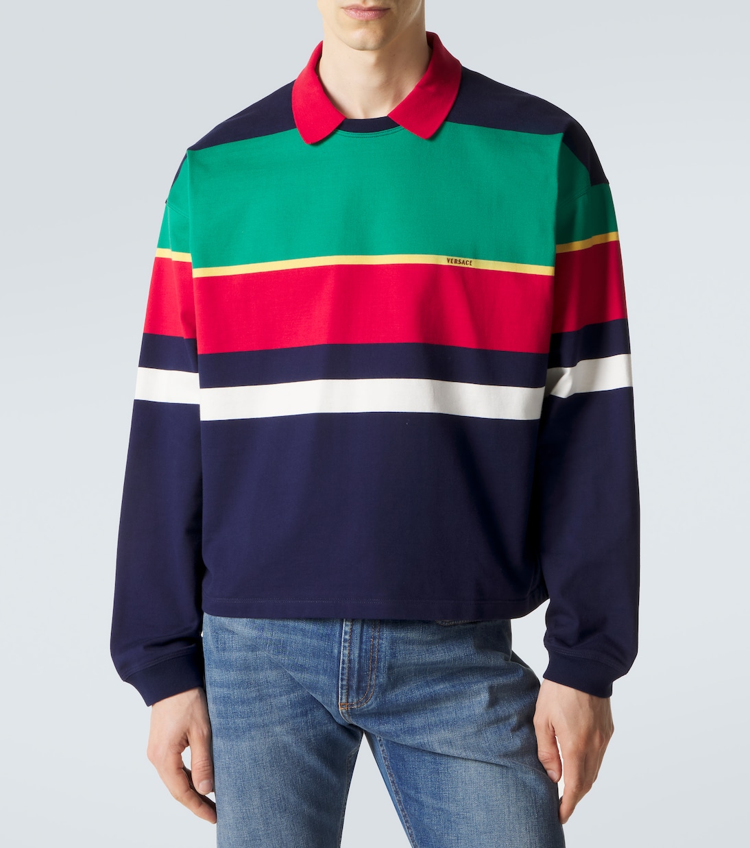 Colorblocked cotton jersey polo sweatshirt | Versace