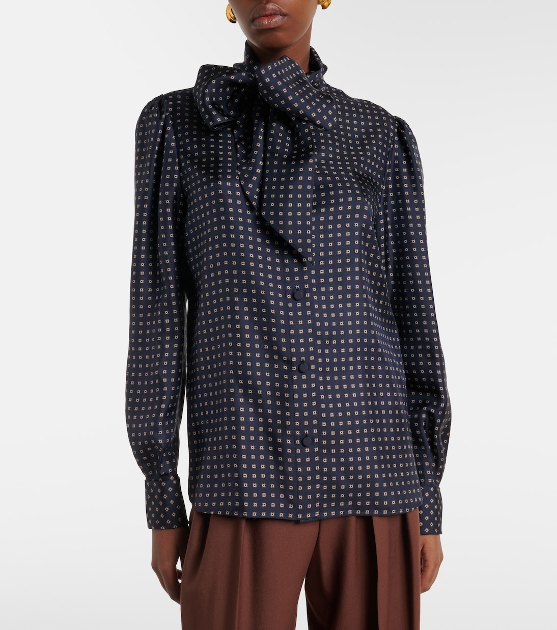 Printed tie-neck silk crêpe de chine blouse | Saint Laurent