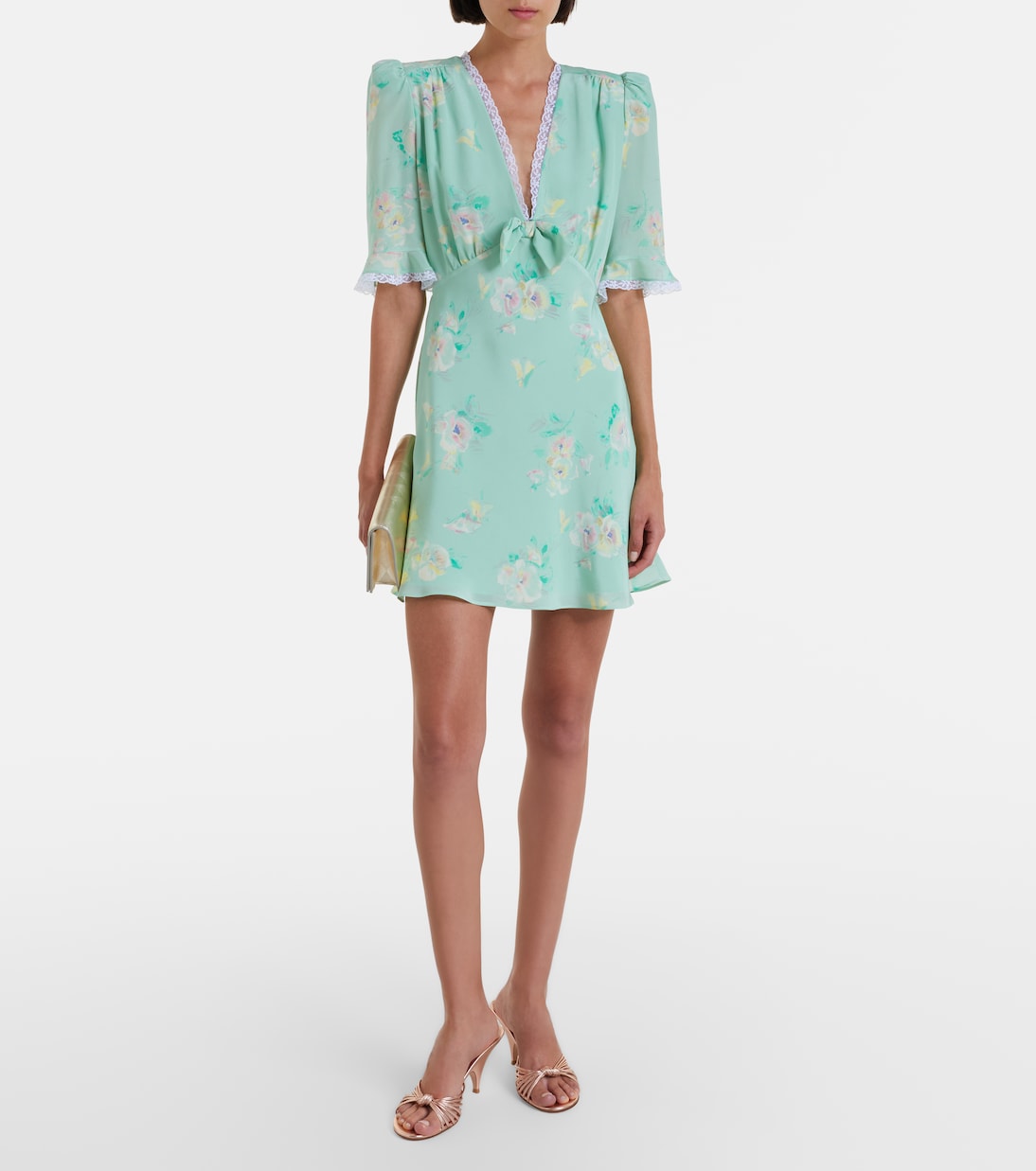 Lace-trimmed floral silk minidress | Alessandra Rich