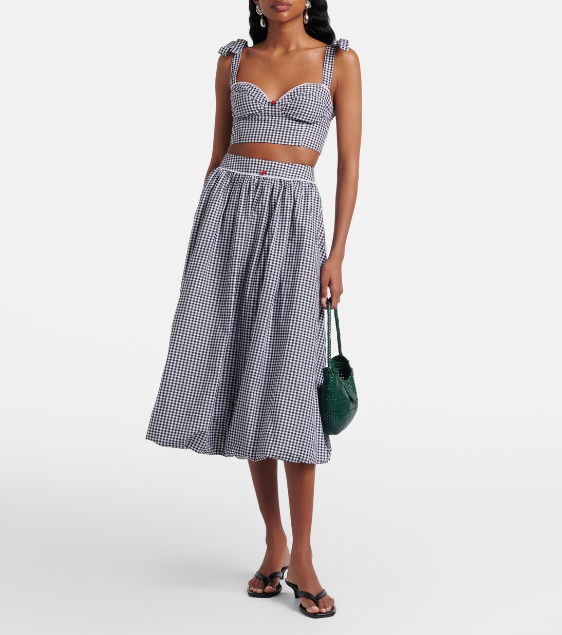 Alba gingham cotton poplin midi skirt | Bananhot