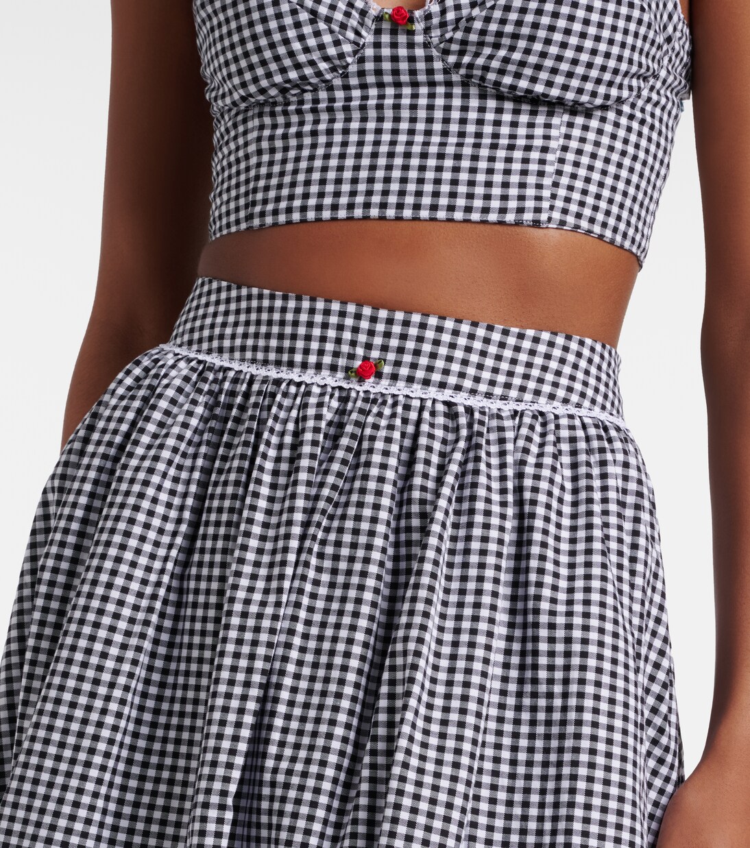 Alba gingham cotton poplin midi skirt | Bananhot