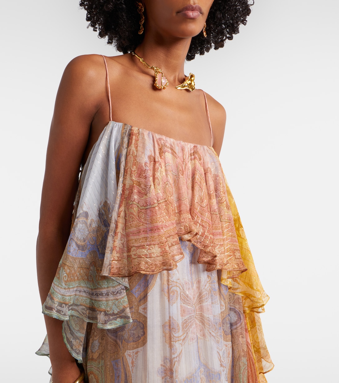 Vestido largo Como en mezcla de seda estampado | Zimmermann