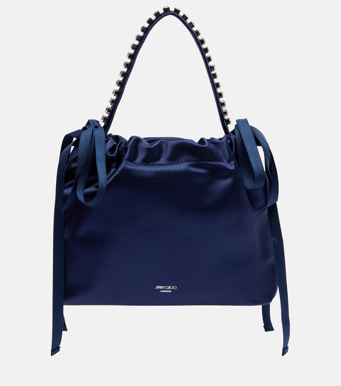 Drawstring Mini embellished satin top-handle bag | Jimmy Choo