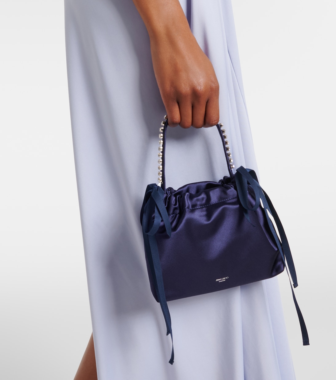 Drawstring Mini embellished satin top-handle bag | Jimmy Choo