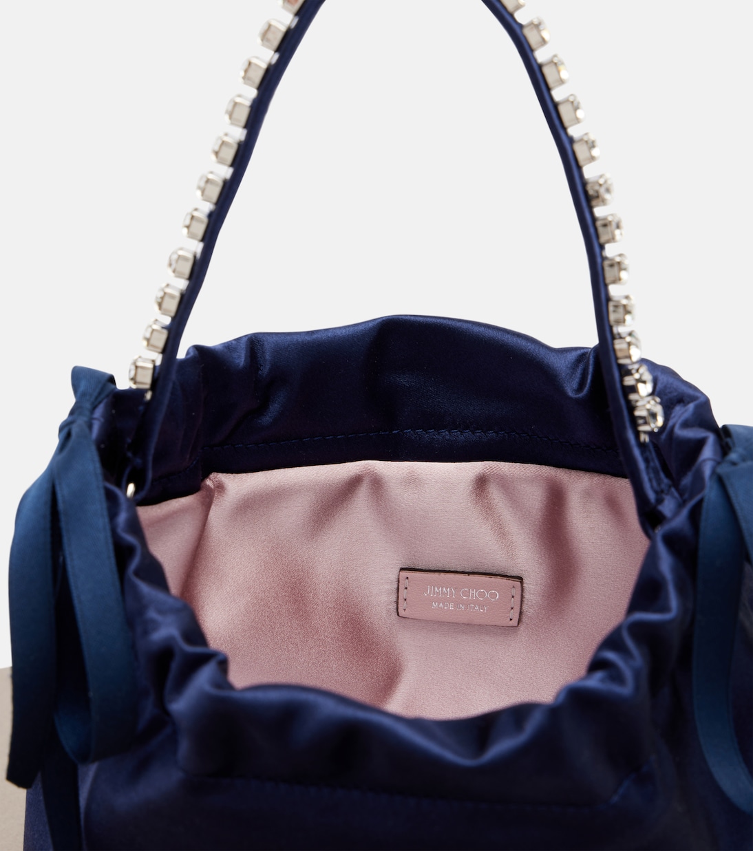 Drawstring Mini embellished satin top-handle bag | Jimmy Choo