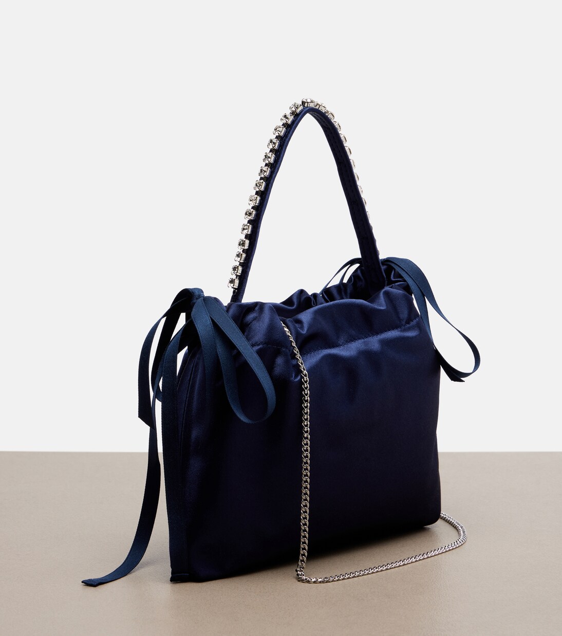 Drawstring Mini embellished satin top-handle bag | Jimmy Choo