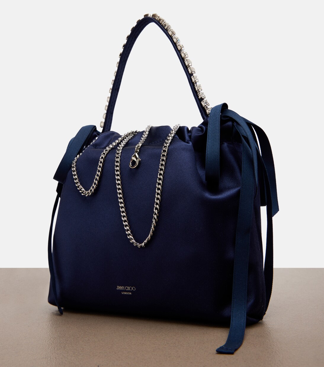 Drawstring Mini embellished satin top-handle bag | Jimmy Choo