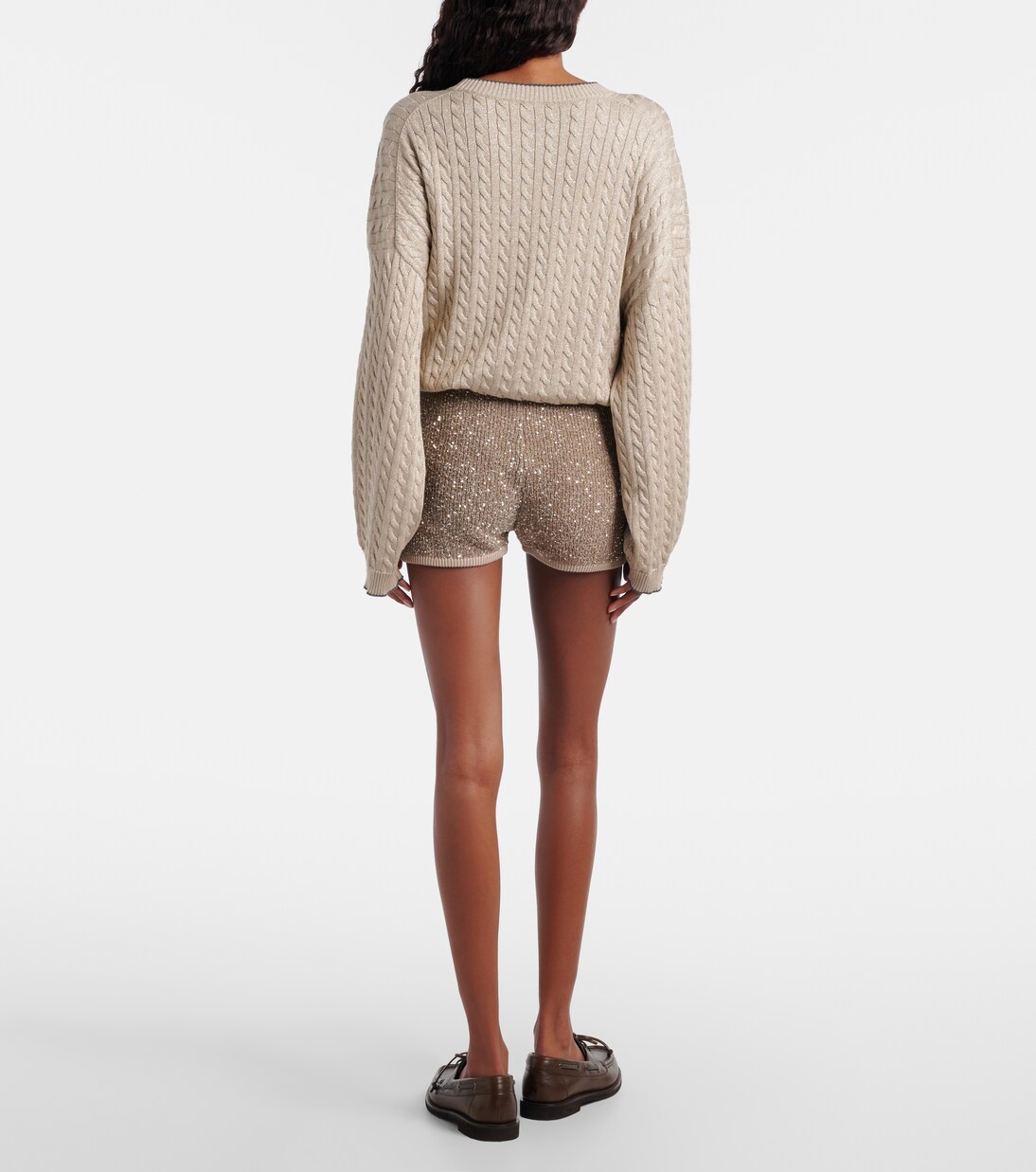 Sequined ribbed-knit cotton shorts | Brunello Cucinelli