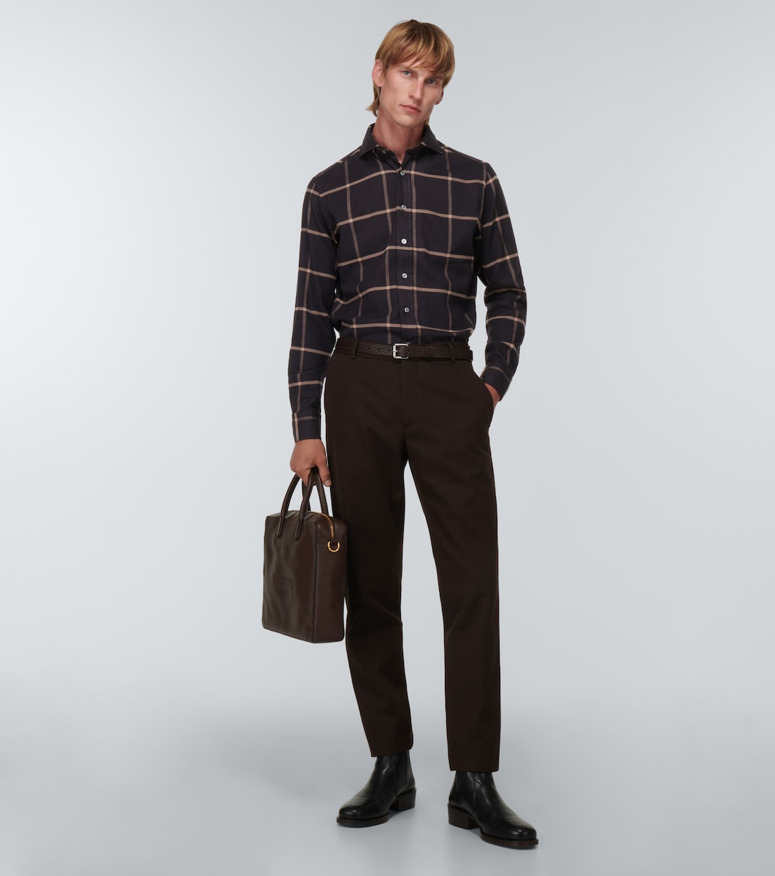Checked cotton-blend twill shirt | Lardini
