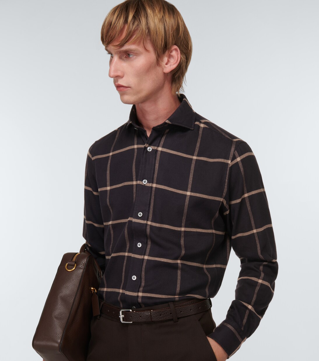 Checked cotton-blend twill shirt | Lardini