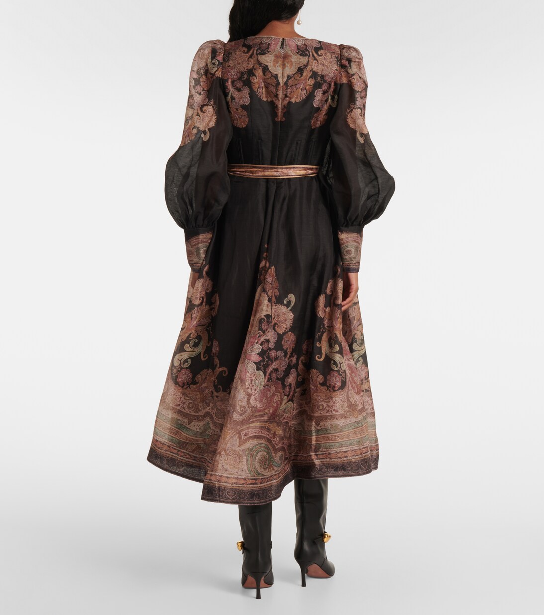 Robe midi Illustration en lin et soie | Zimmermann