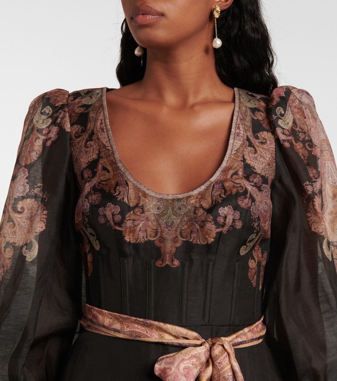 Robe midi Illustration en lin et soie | Zimmermann