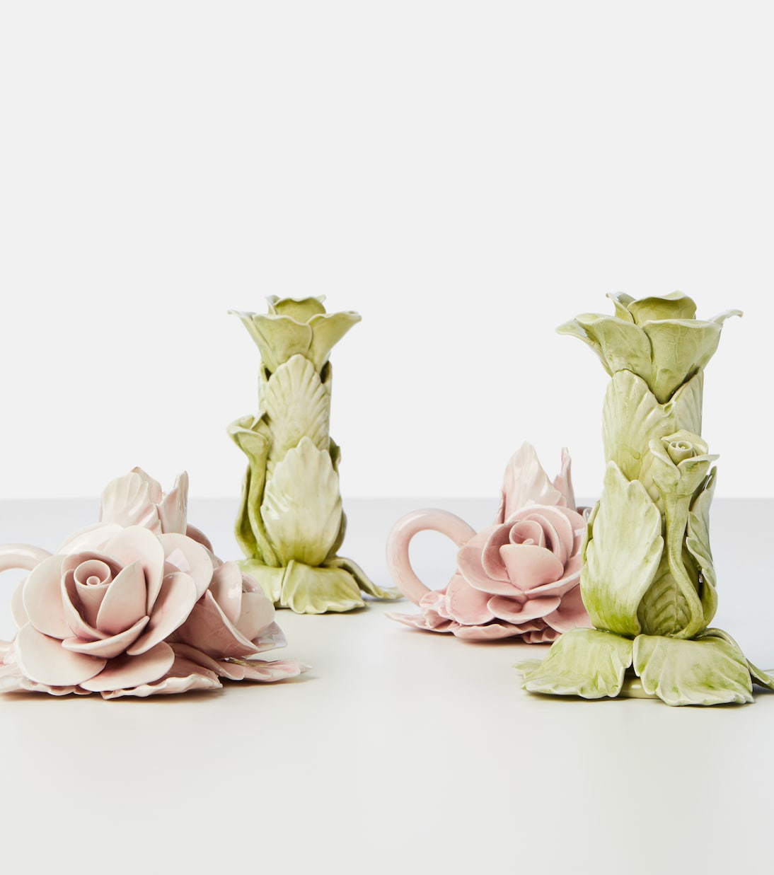 Set of 2 floral ceramic candleholders | Bitossi